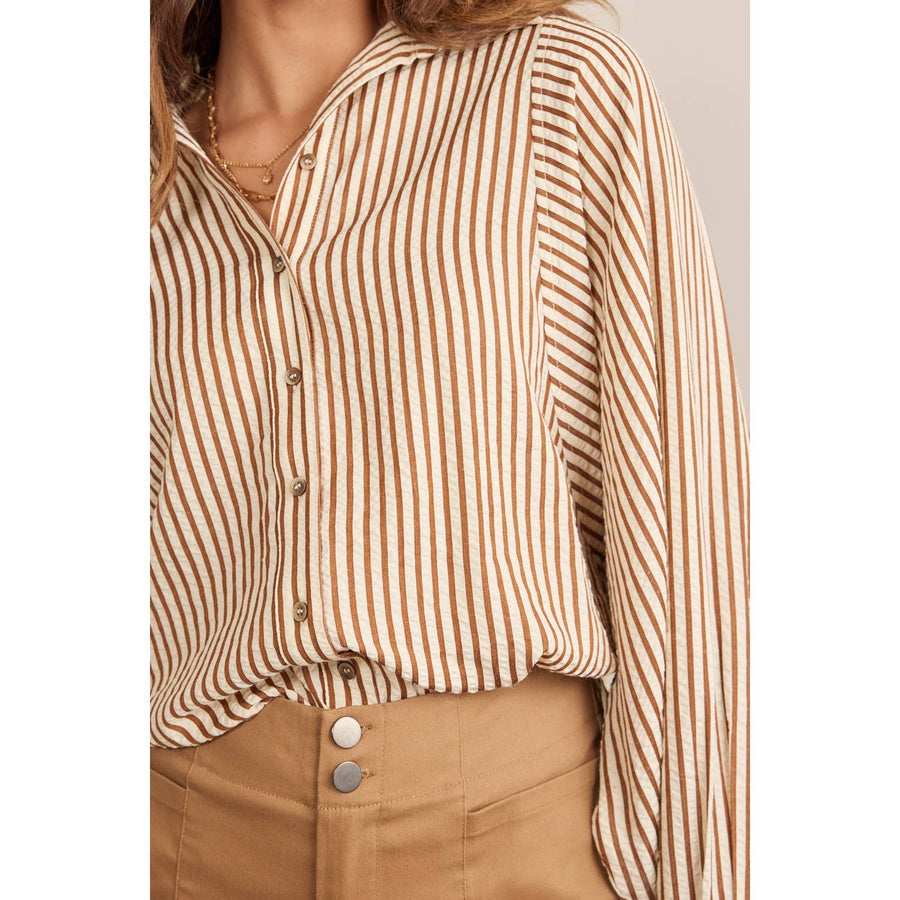 “Valerie” Voluminous Sleeved Button Down Stripe Shirt