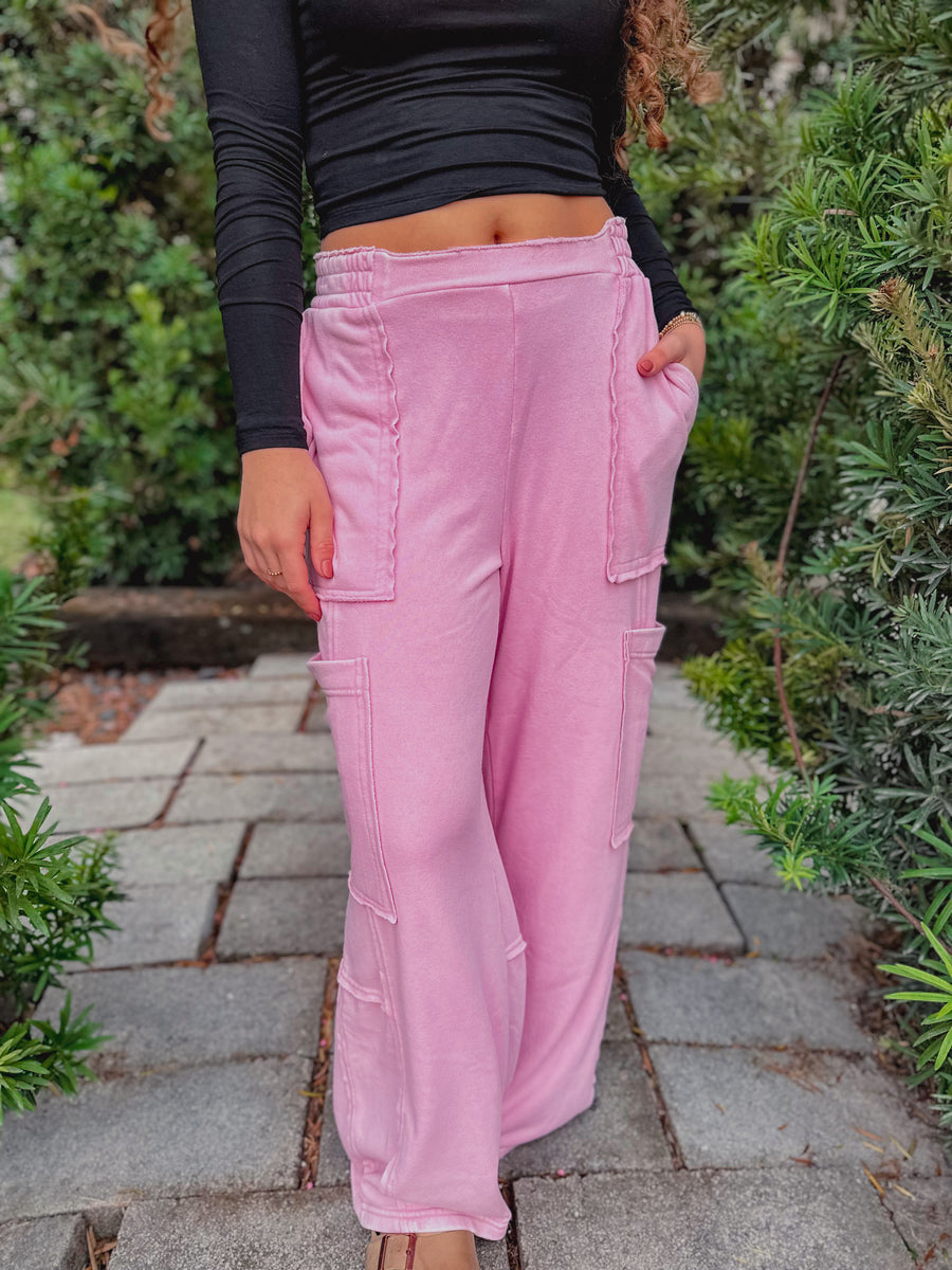 “Jenny” Pink Oversized Utility Sweatpants