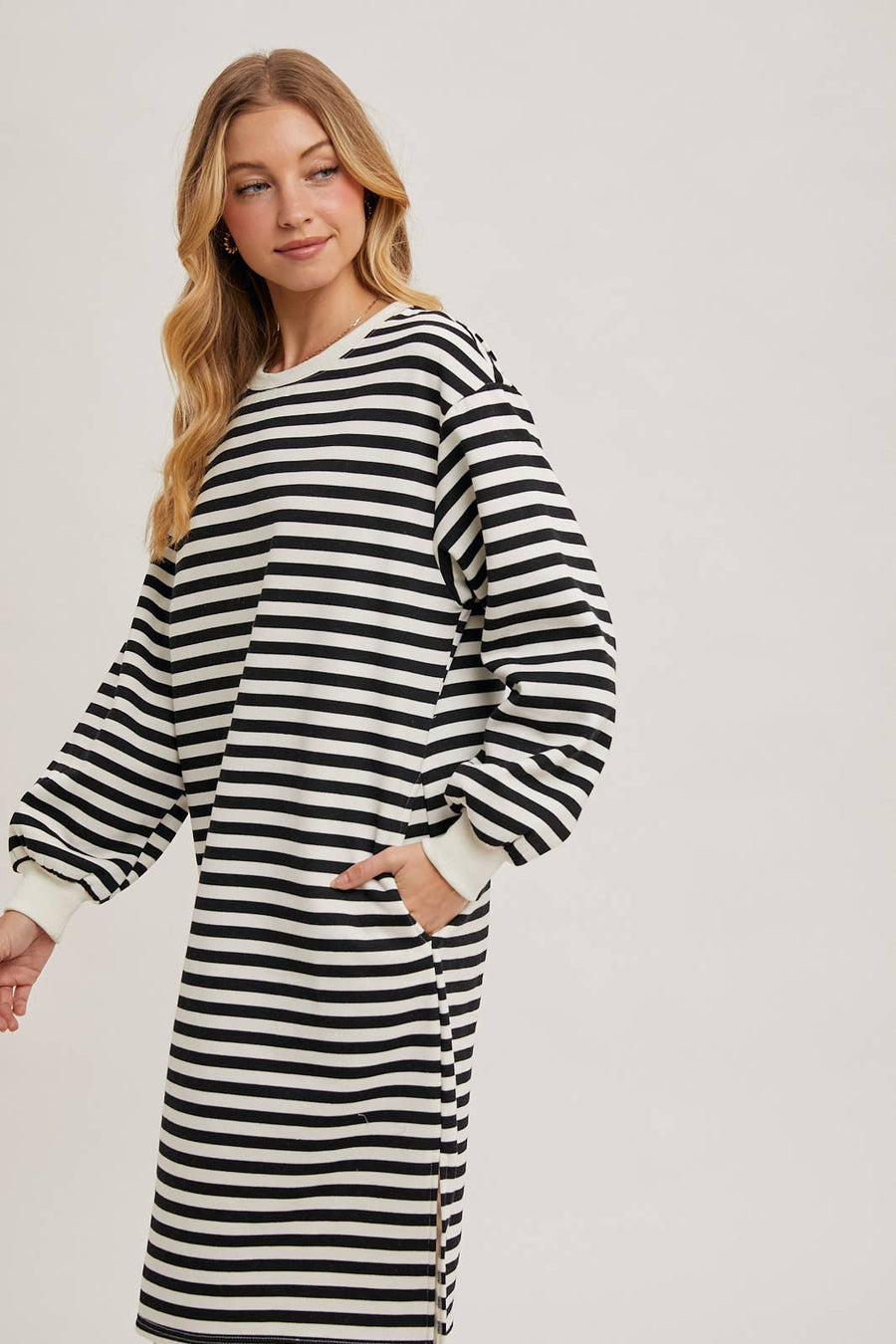 “Teresa” French Terry Striped T-Shirt Dress