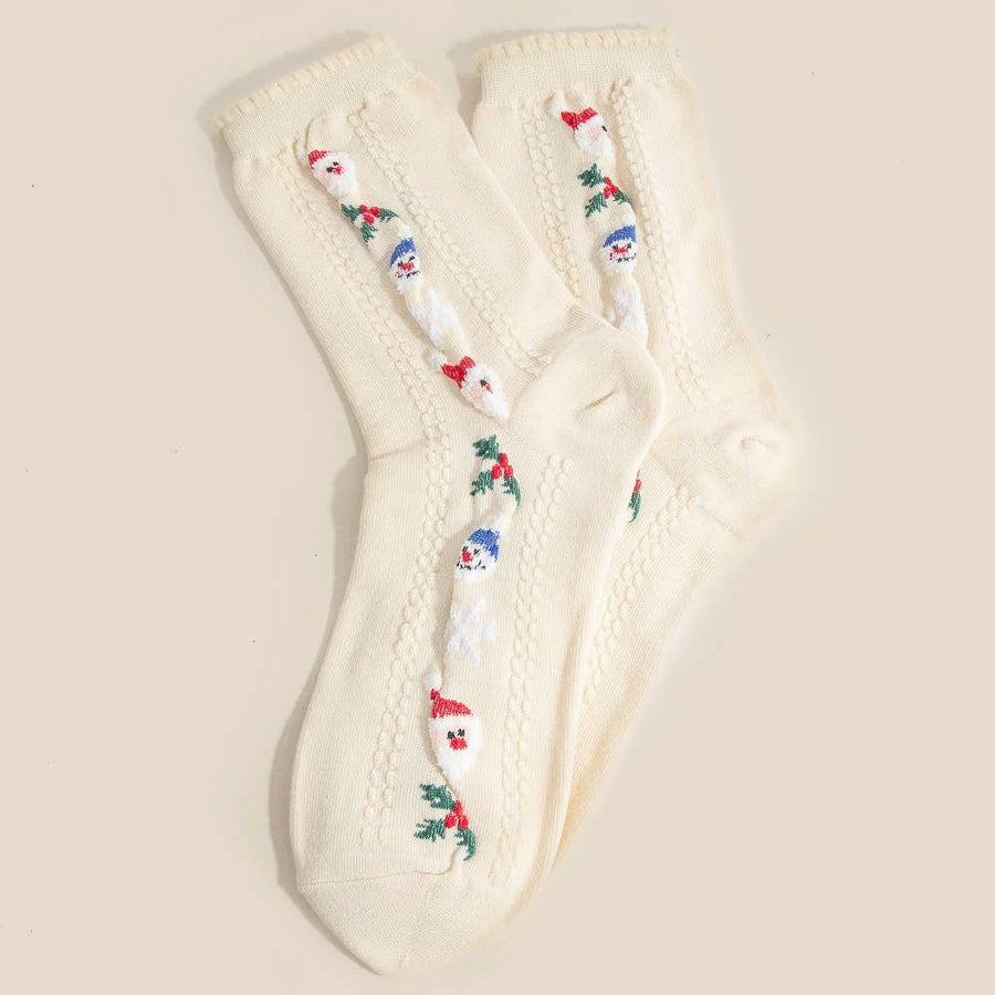 Embroidered Snowman and Santa Christmas Theme Socks