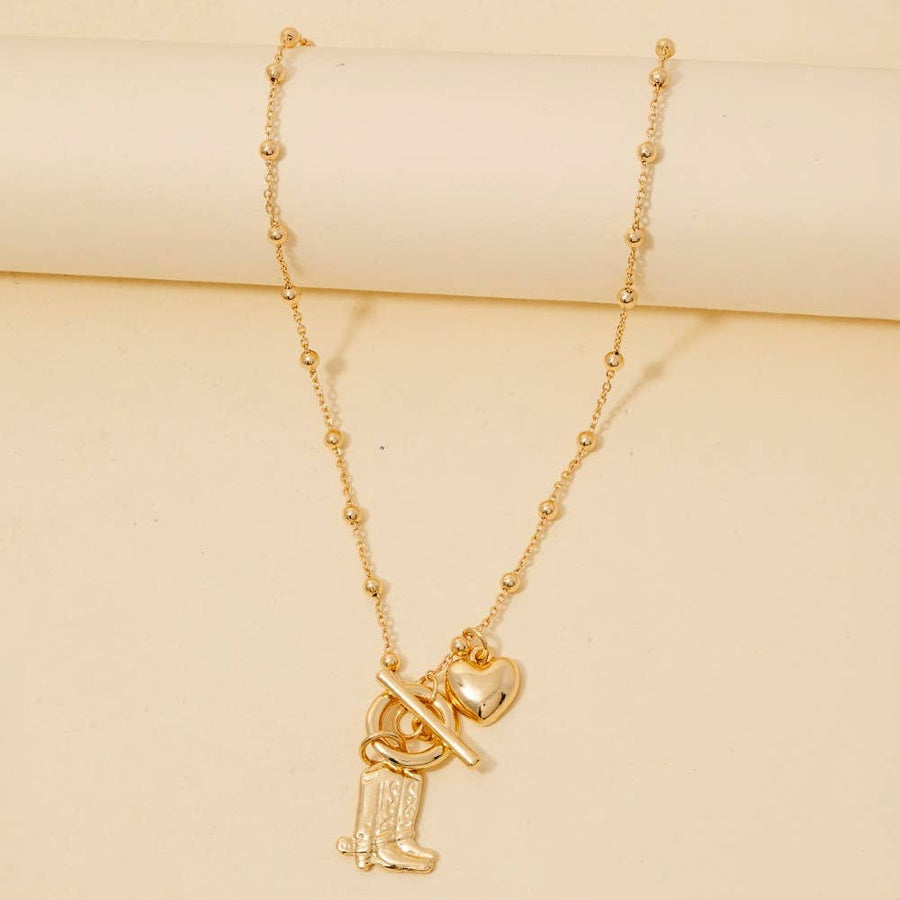 Cowboy Boots + Heart Charms Necklace