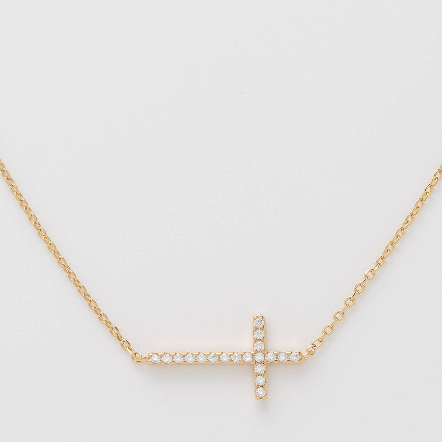 Gold Cross Necklace with CZ Accents