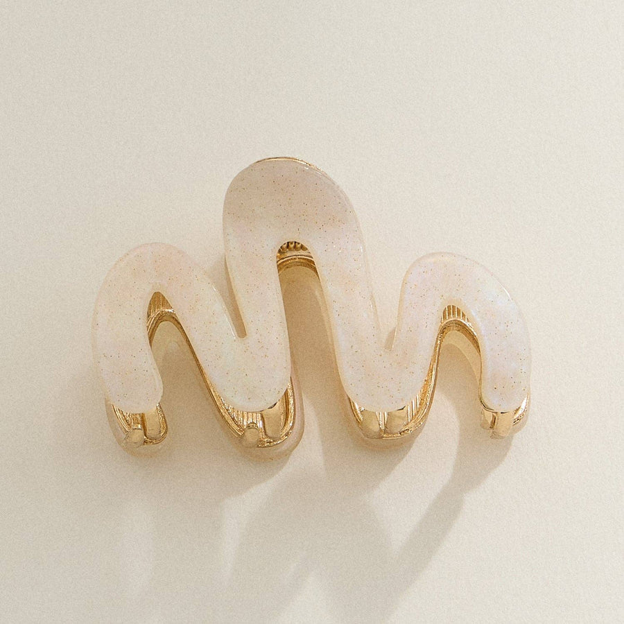 Ivory Wavy Matte Claw Clip with Gold Accents