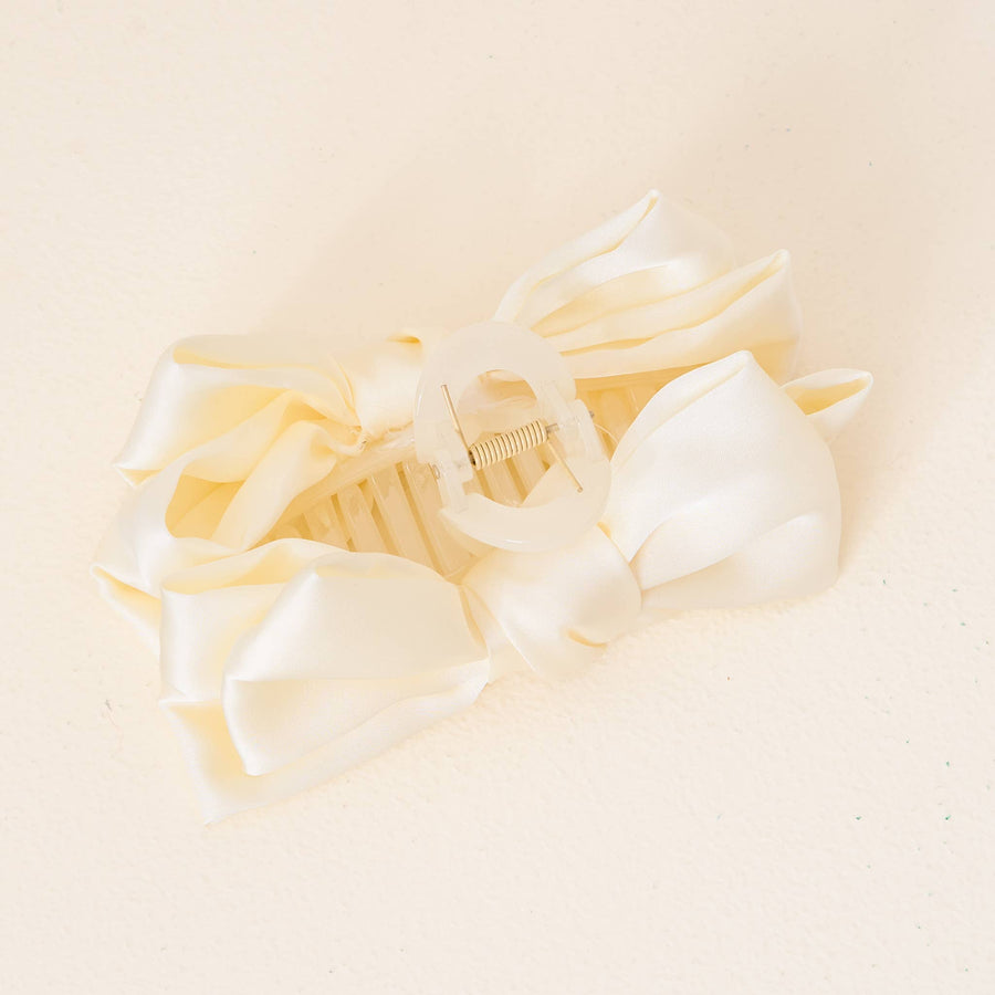 Satin Bow Claw Clip Cream