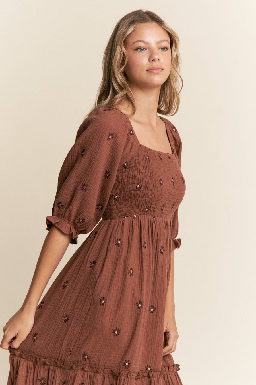 “Valerie” Floral Embroidered Tiered Maxi Dress