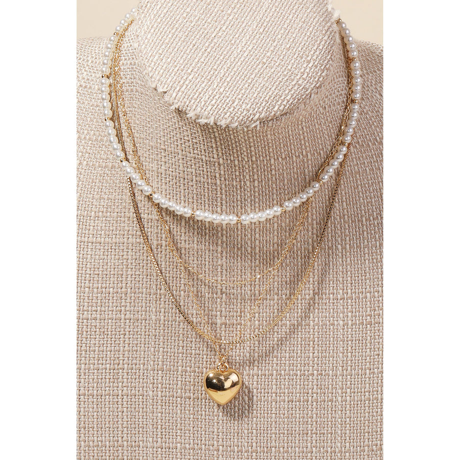 Metallic Heart Pendant Layered Necklace