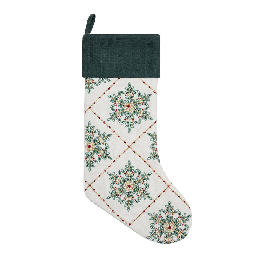 Festive Greenery Snowflakes Embroidered Stocking