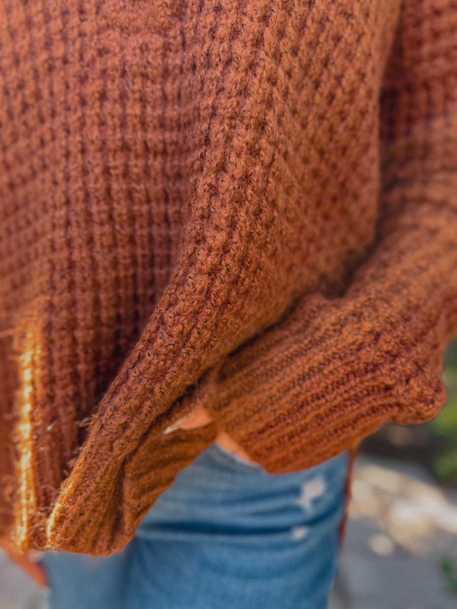 “Maeve” Chunky Knit Rust High Low Sweater