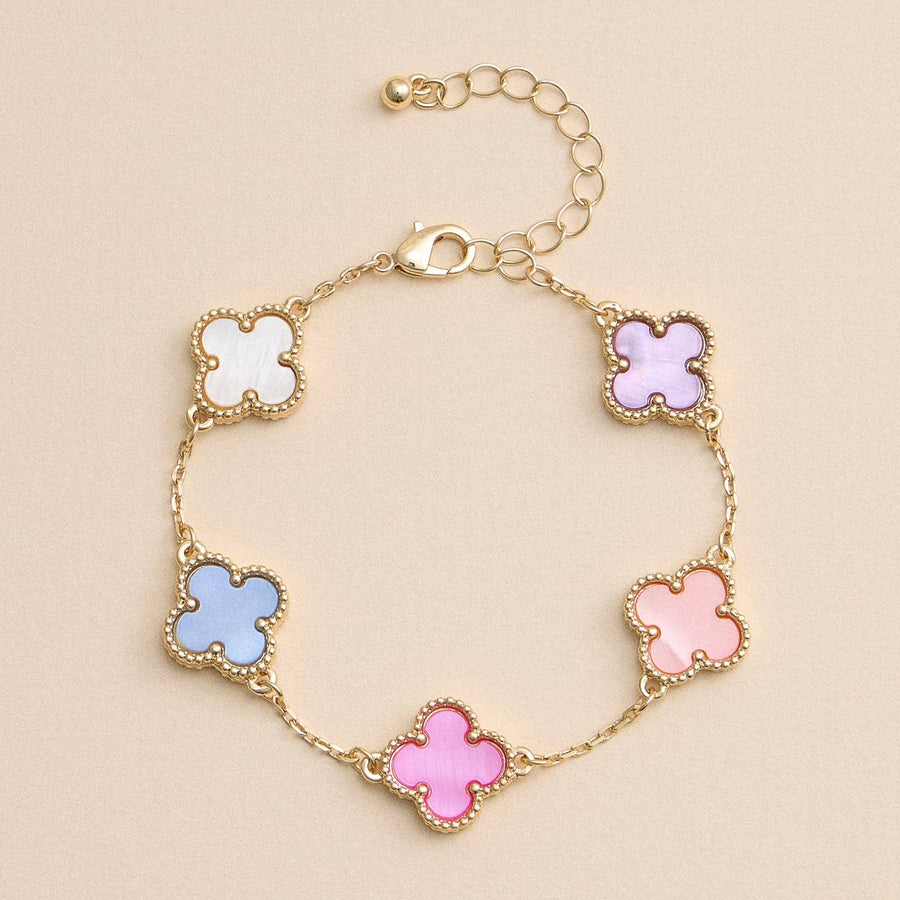 Multi Light & Gold Mother of Pearl Clover Bracelet