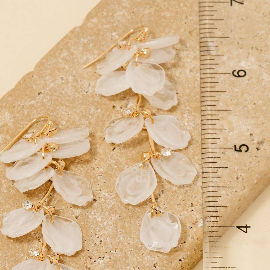 Resin Flower Petals Dangle Chain Earrings