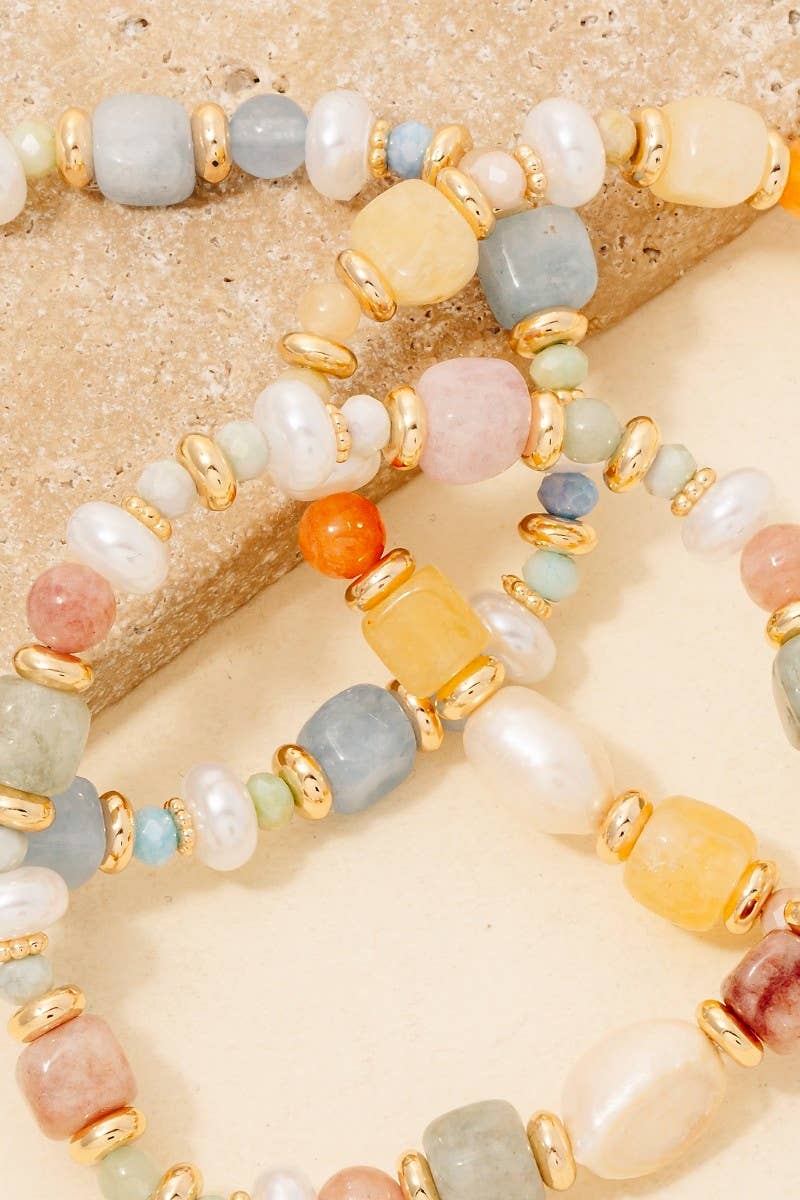 Mixed Stone And Pearl Beaded Bracelet
