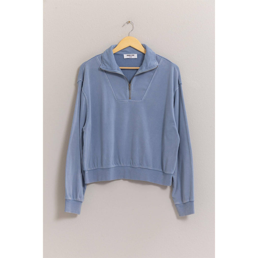 “Zenna” Grey Blue Half Zip Pullover Sweather