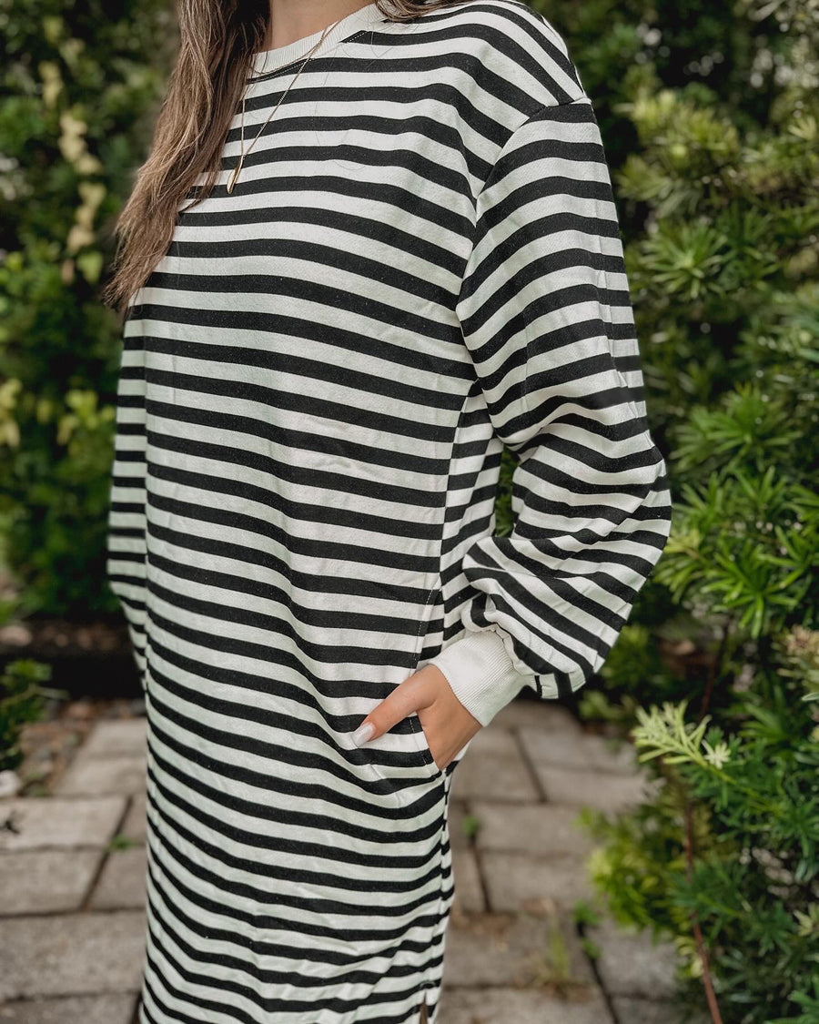 “Teresa” French Terry Striped T-Shirt Dress