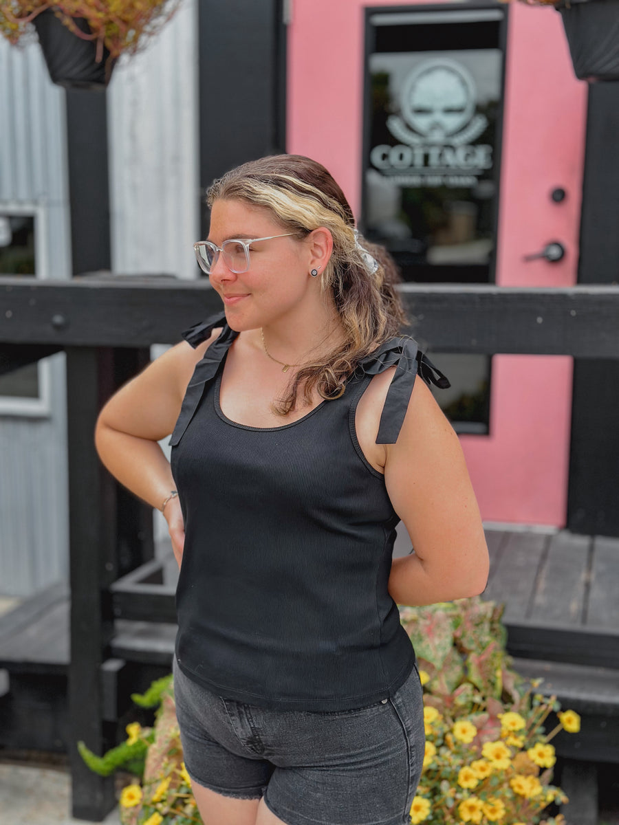 “Jenna” Black Bow Detail Tank Top