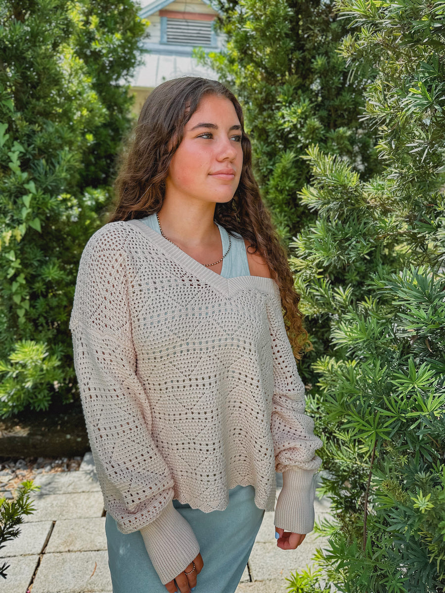 “Lorraine” Plus Size Crochet Long Sleeve Top