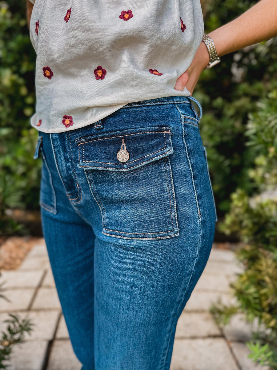 “Tony” High Rise Trouser Hem Flare Jeans