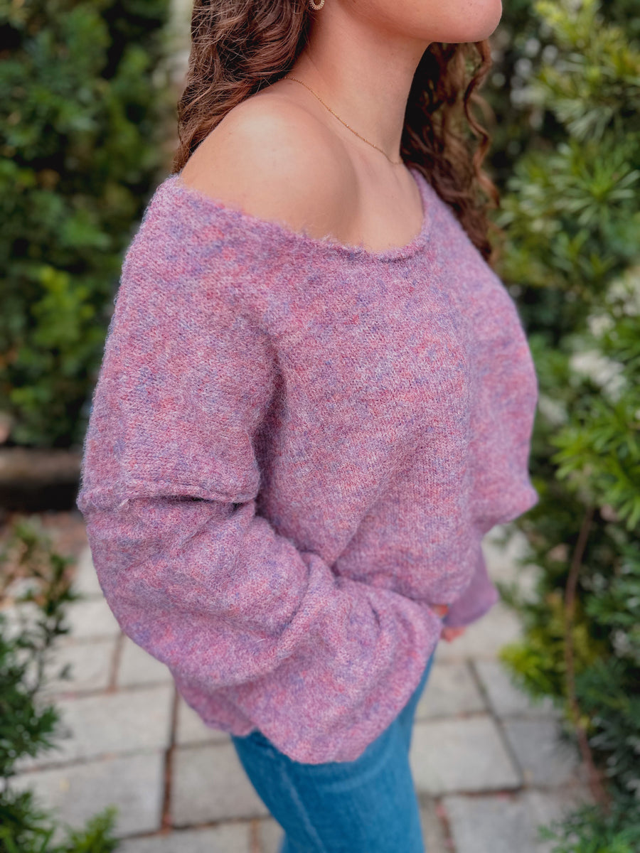 “Camille” Purple Pink Knit Boat Neck Sweater