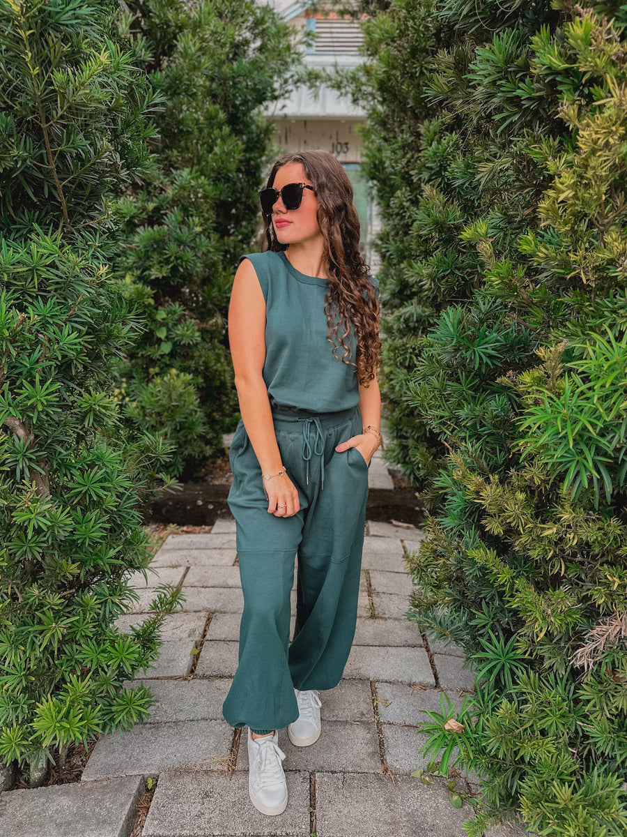 “Jessi” Drawstring Waist Knit Active Jumpsuit