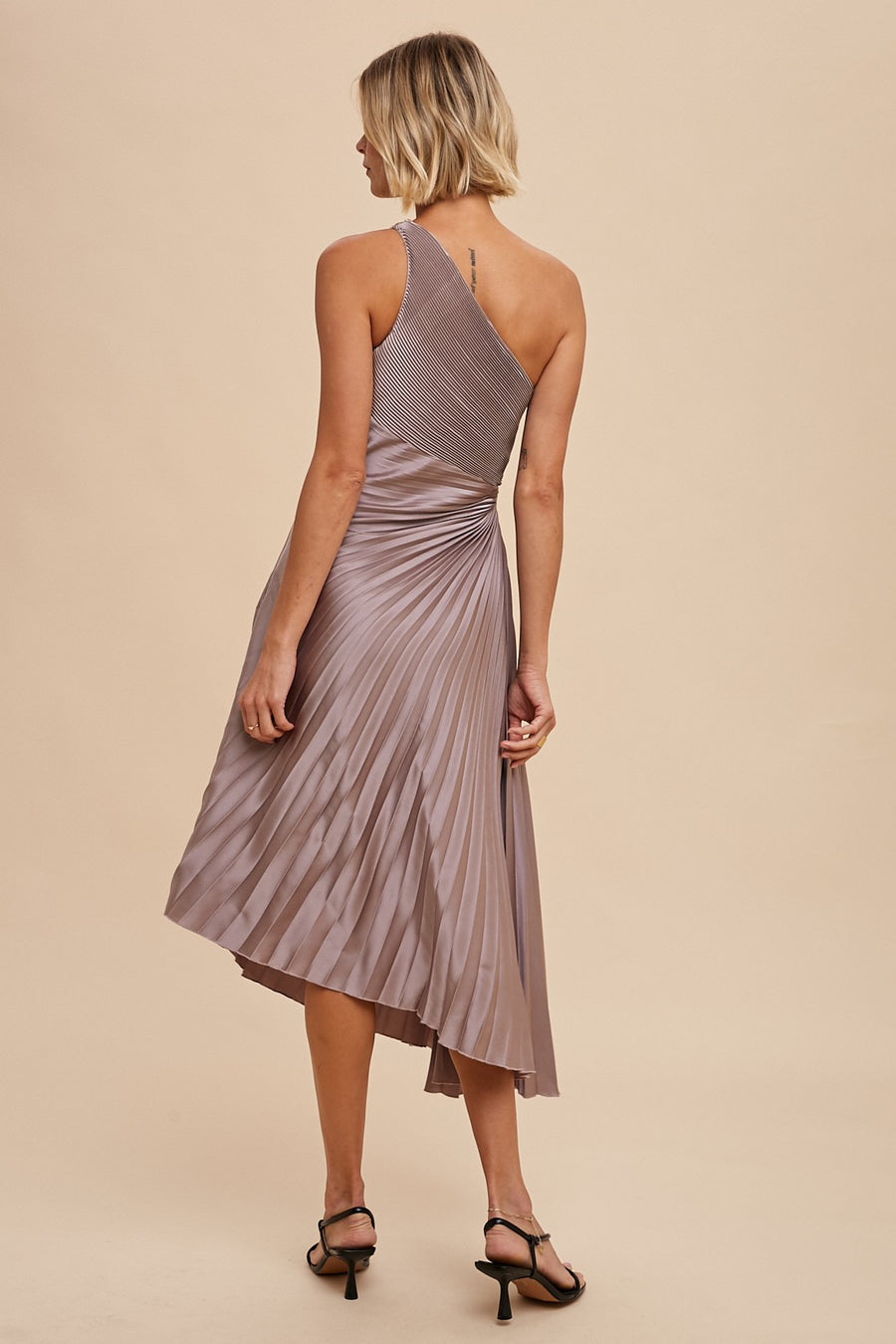 “Ingrid” Pleated One Shoulder Asymmetrical Dress