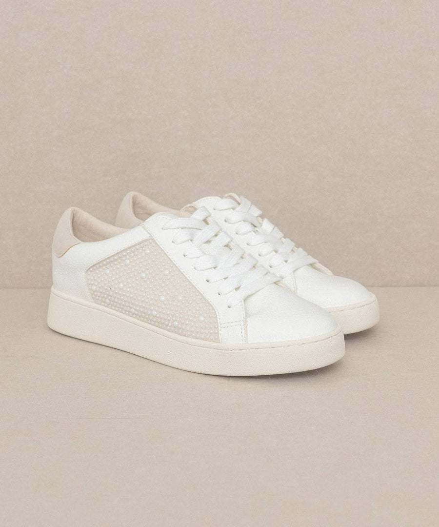 The Berne White | Pearl Studded Paneled Sneaker