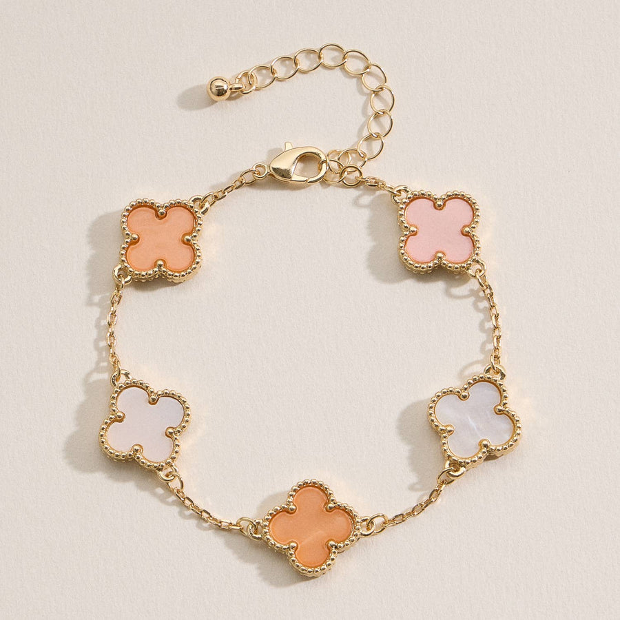 Beige + Gold Clover Charm Bracelet