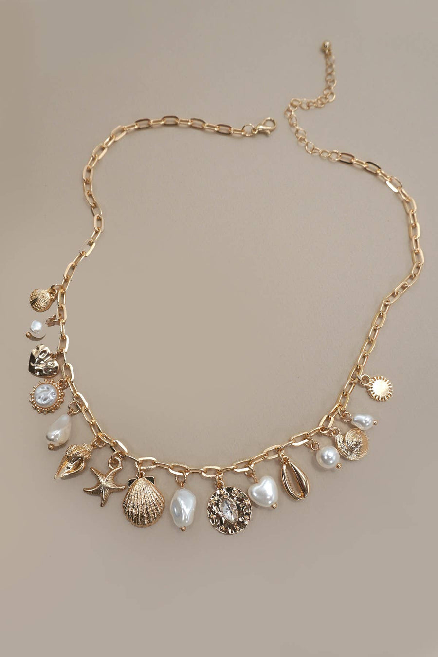 Sea Shell Pearl Charm Necklace