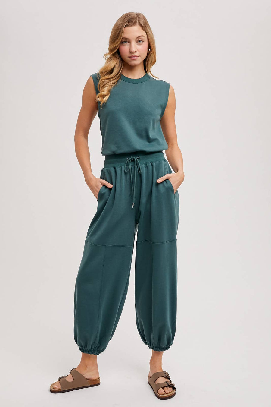 “Jessi” Drawstring Waist Knit Active Jumpsuit