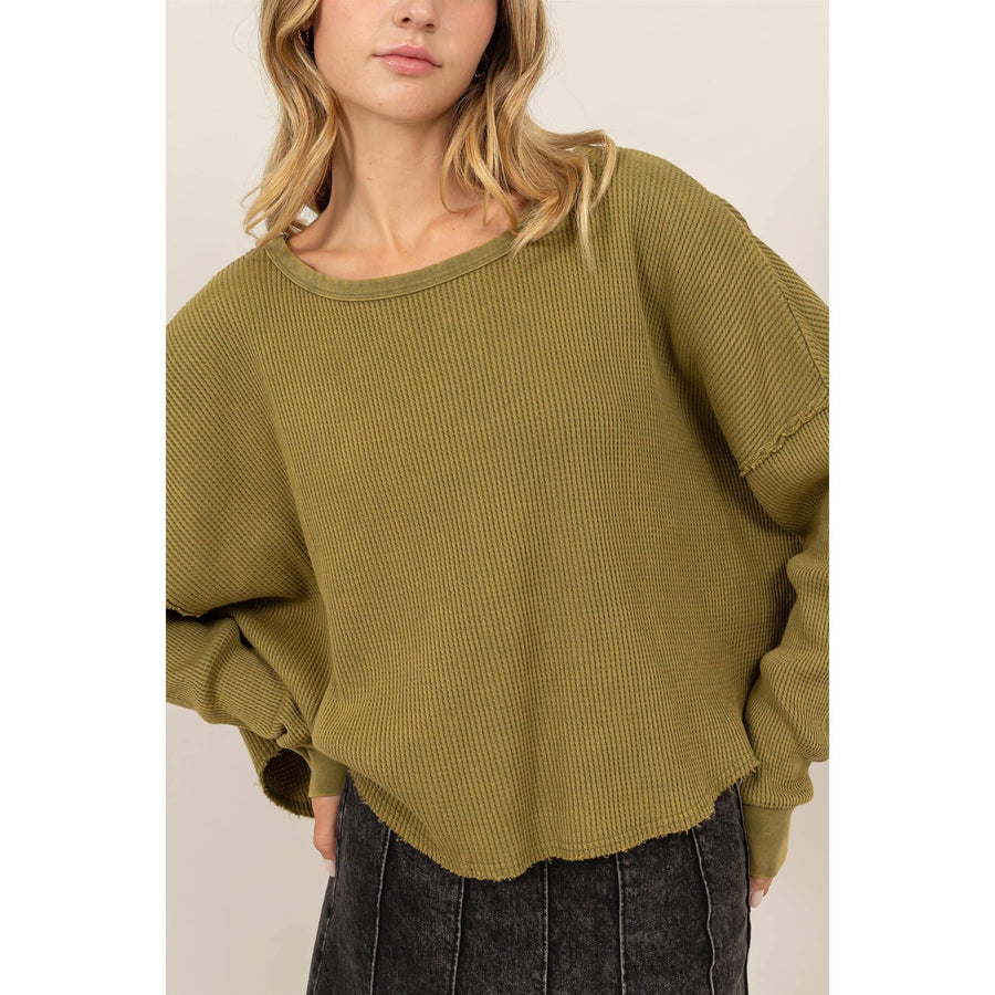 “Aelin” Dropped Shoulder Relaxed Waffle Knit Top