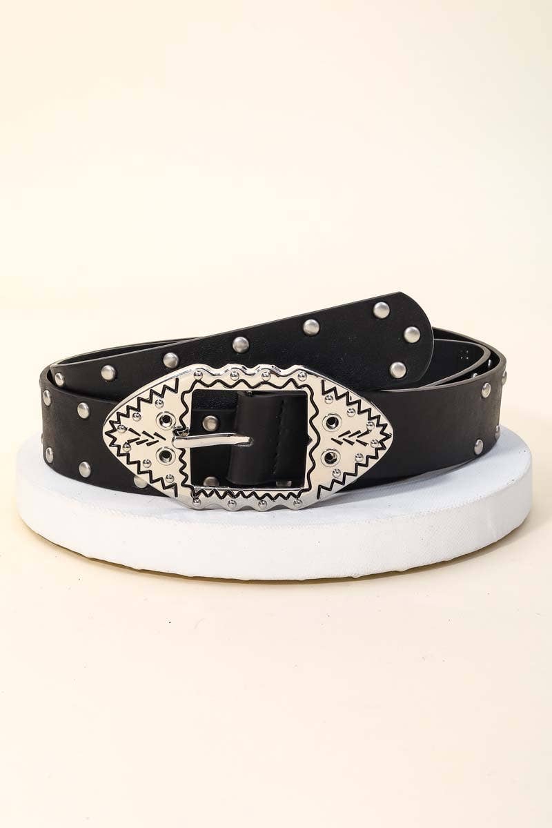 Black Metallic Western Oval Buckle Belt