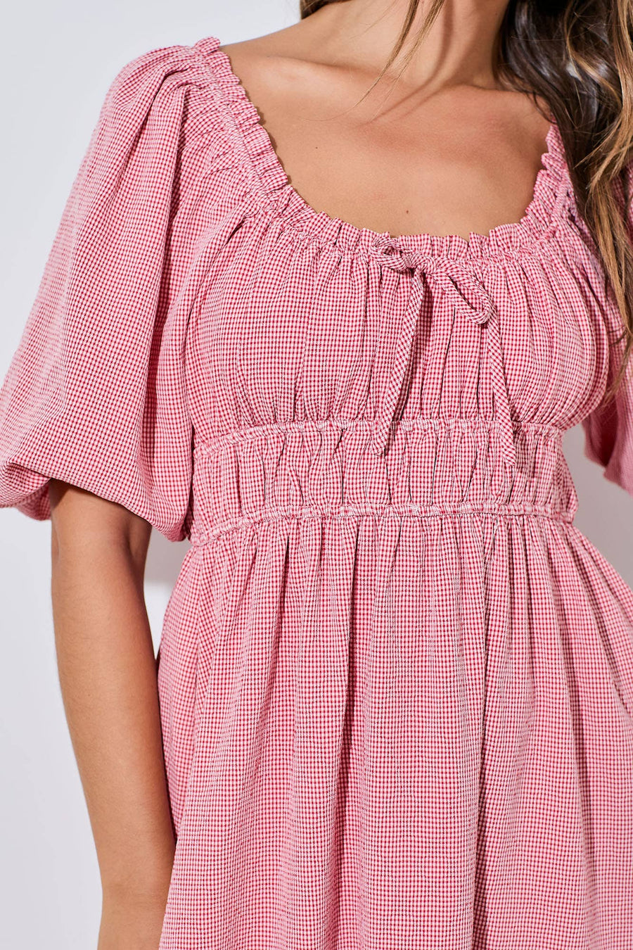 “Eloise” Elastic Micro Gingham Maxi Dress