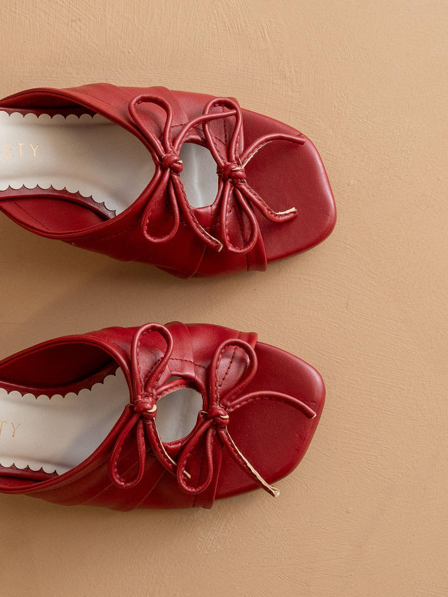 The Emerald, Red Double Bow Peep Hole Sandal