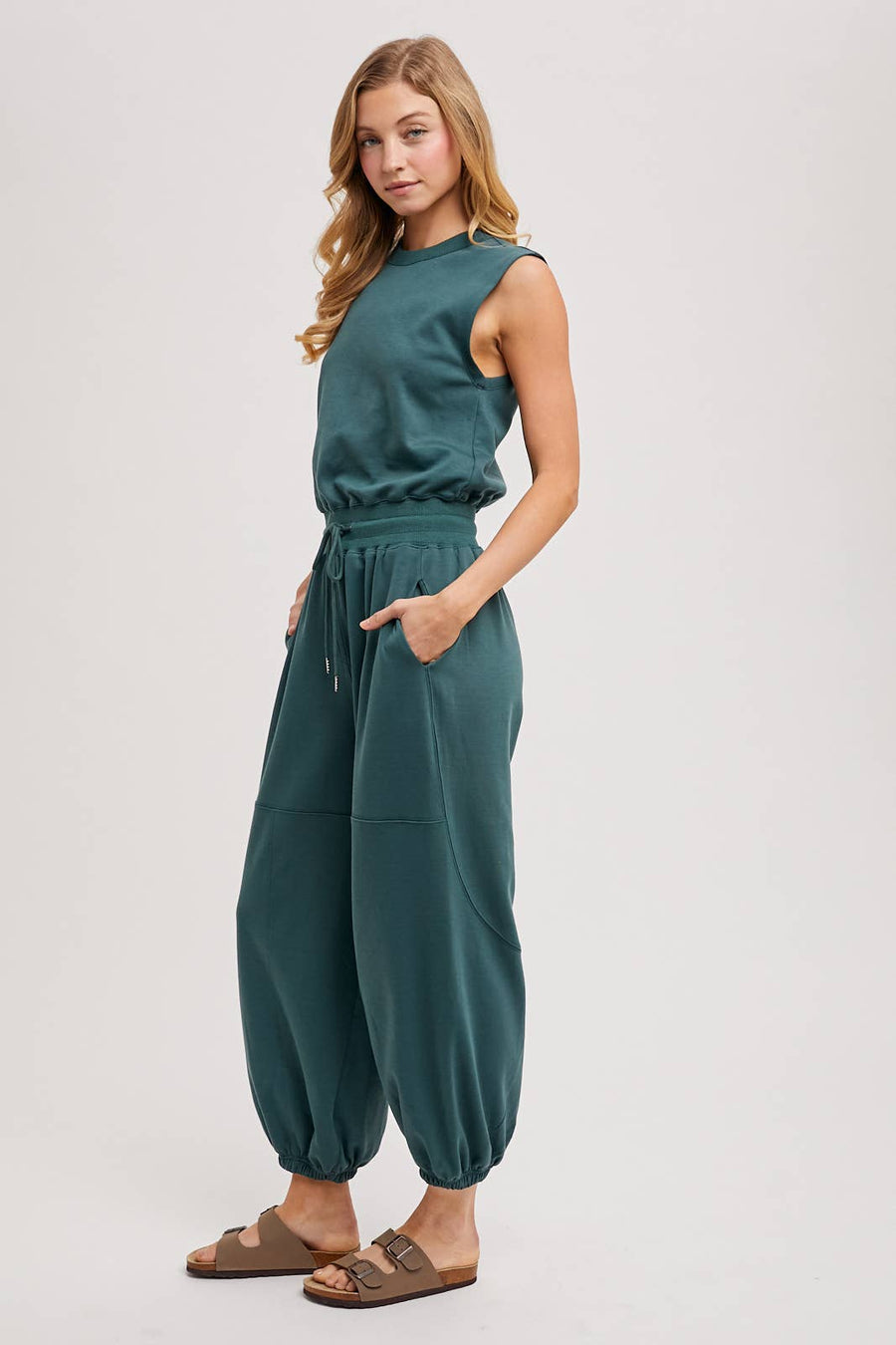“Jessi” Drawstring Waist Knit Active Jumpsuit