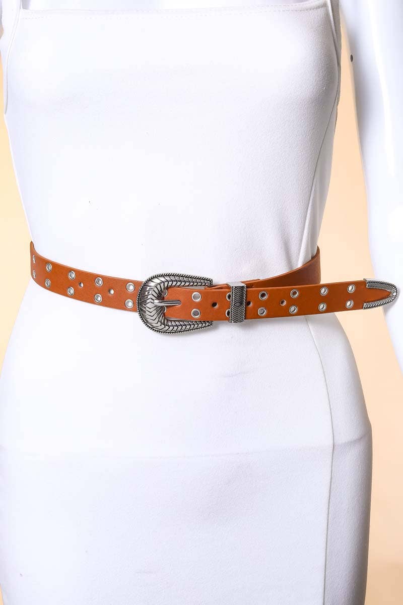 Brown Western Horseshoe Buckle Notched Belt