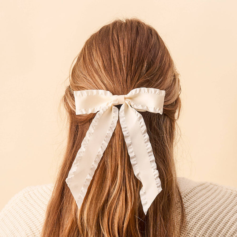 Ruffle Hair Bow Cream