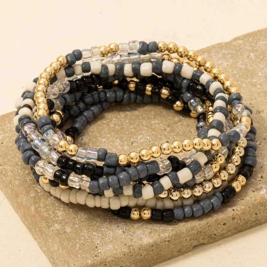 Assorted Blue Tones Seed Beaded Bracelet Set