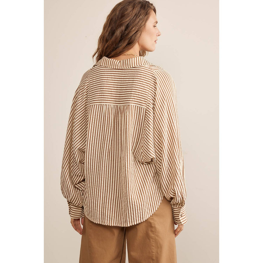 “Valerie” Voluminous Sleeved Button Down Stripe Shirt