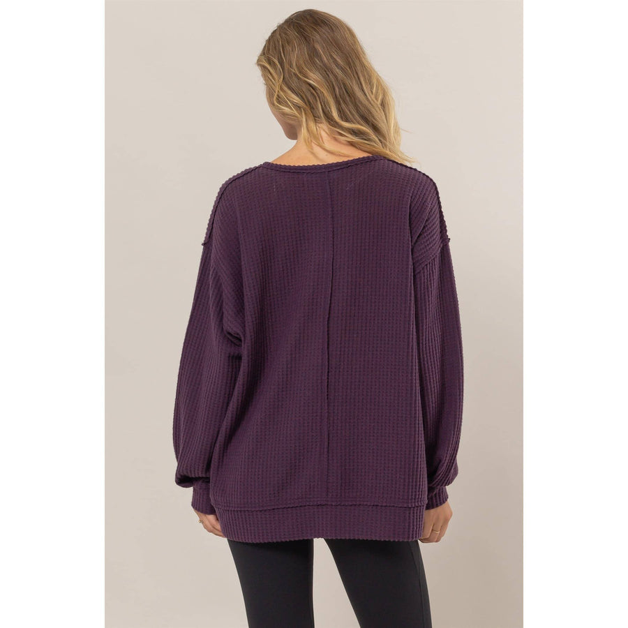 “Annie”-Brushed Waffle Notch Neck Top