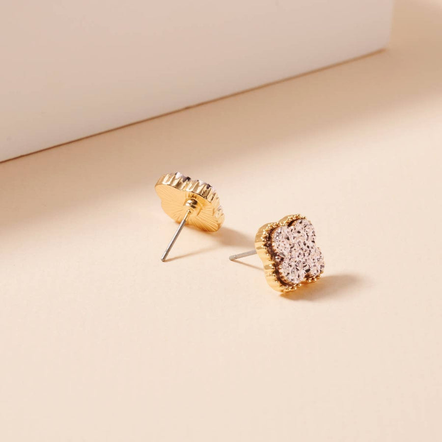 Clover Stone Stud Rose Gold Earrings