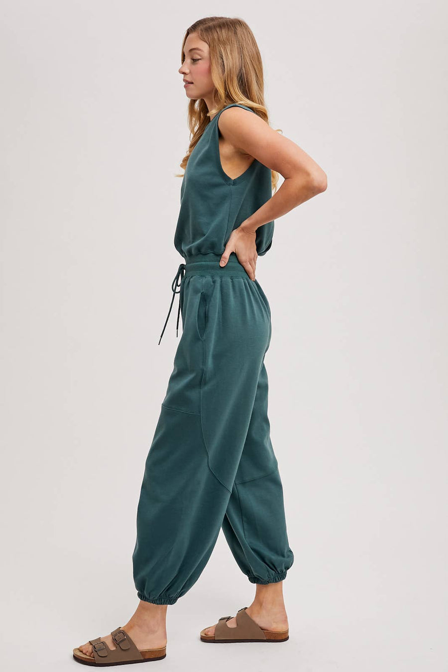 “Jessi” Drawstring Waist Knit Active Jumpsuit