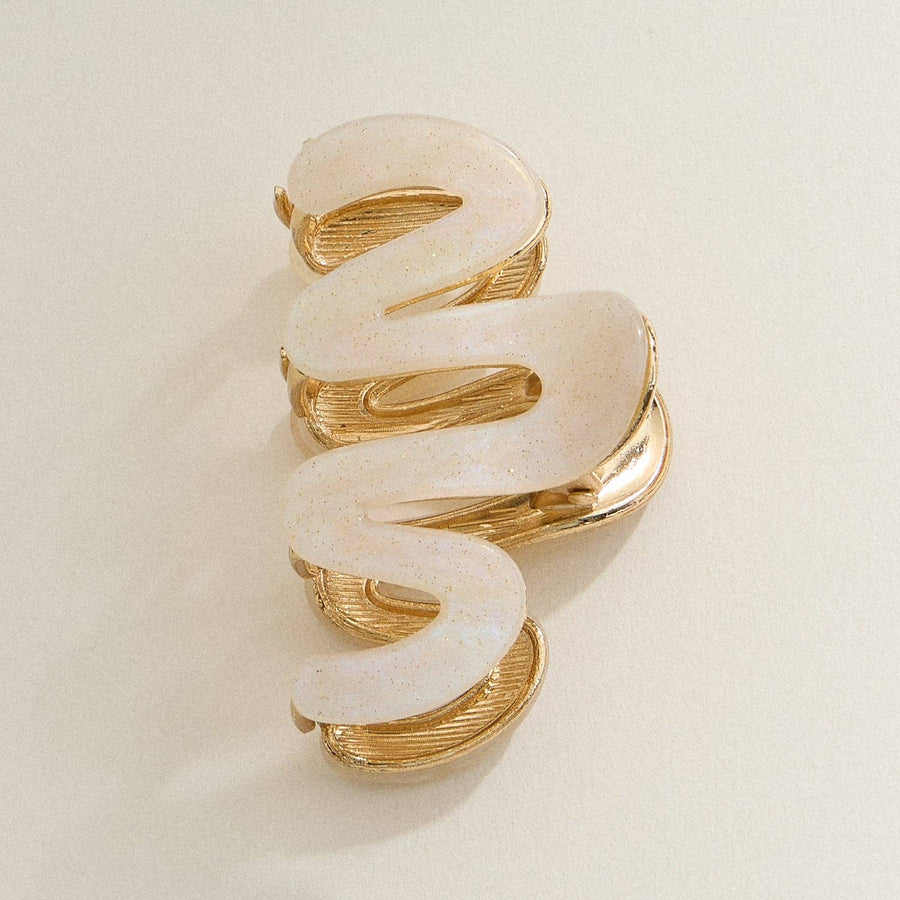 Ivory Wavy Matte Claw Clip with Gold Accents