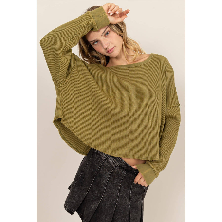 “Aelin” Dropped Shoulder Relaxed Waffle Knit Top