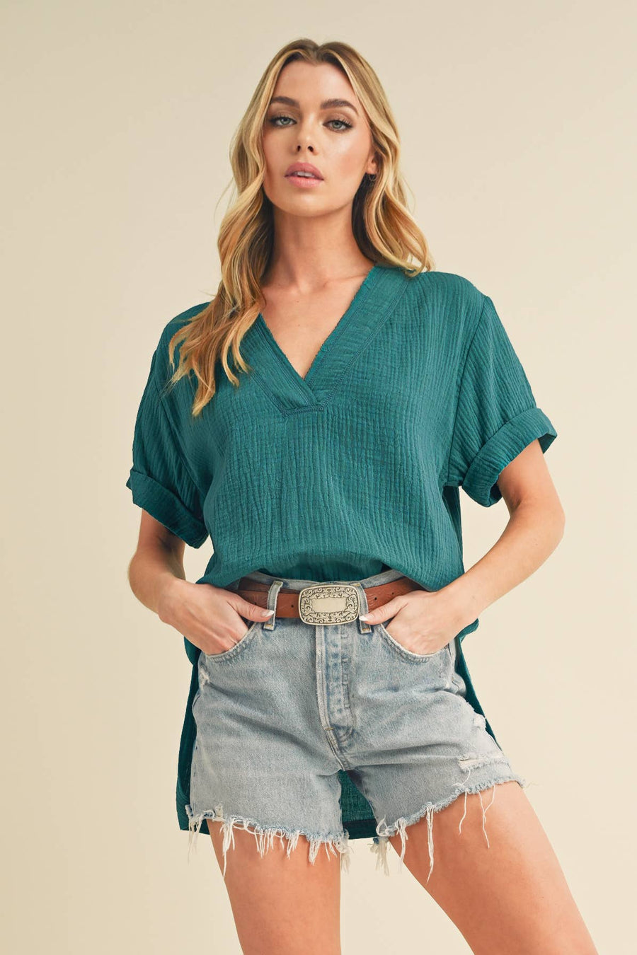 “Trudie” Teal Basic Top