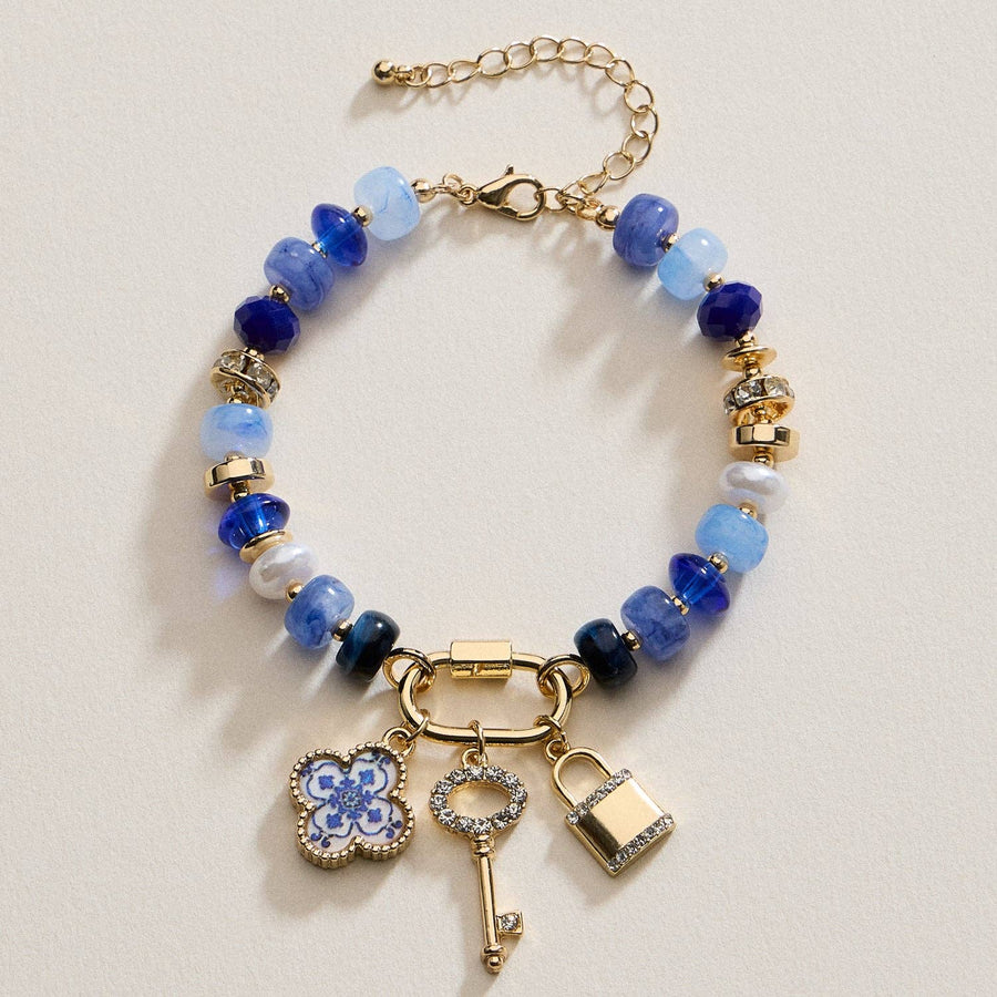 Blue Beaded Charm Bracelet