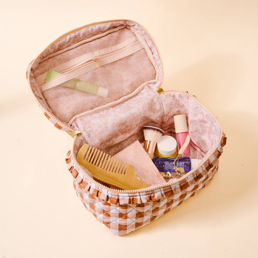 Quilted Gingham Cosmetic Bag