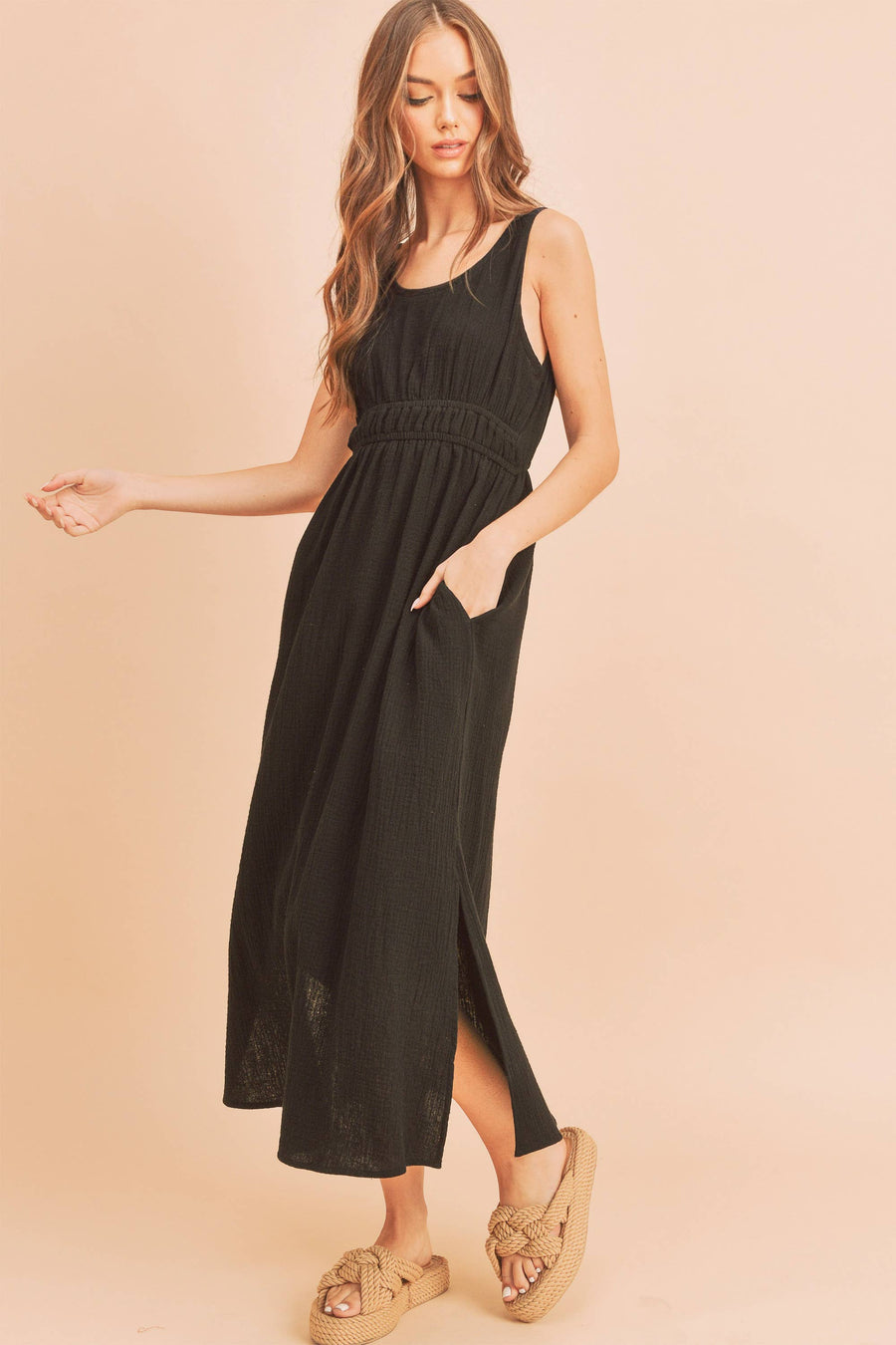 “Darci” Everyday Black Dress Open Back