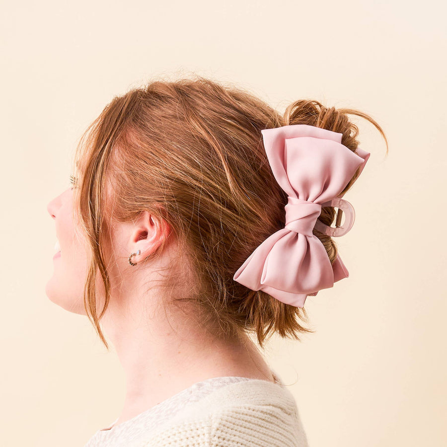 Satin Bow Claw Clip Blush