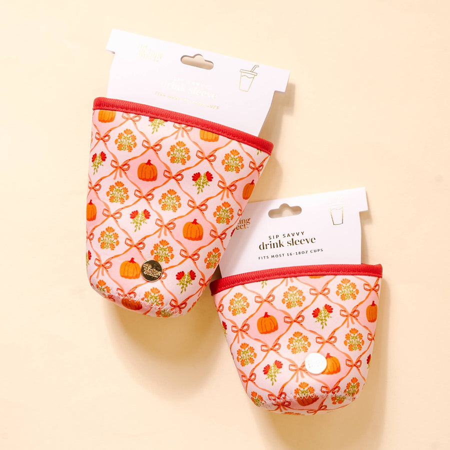 Sip Savvy Drink Sleeve-Large-Patchwork Pumpkins