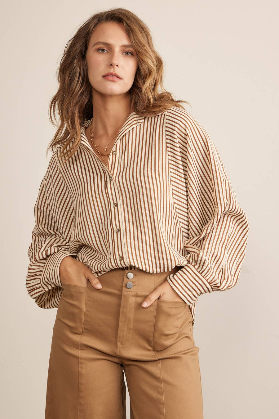 “Valerie” Voluminous Sleeved Button Down Stripe Shirt