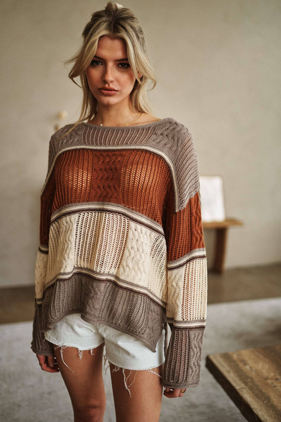 “Maeve” Color Block Spring Sweater