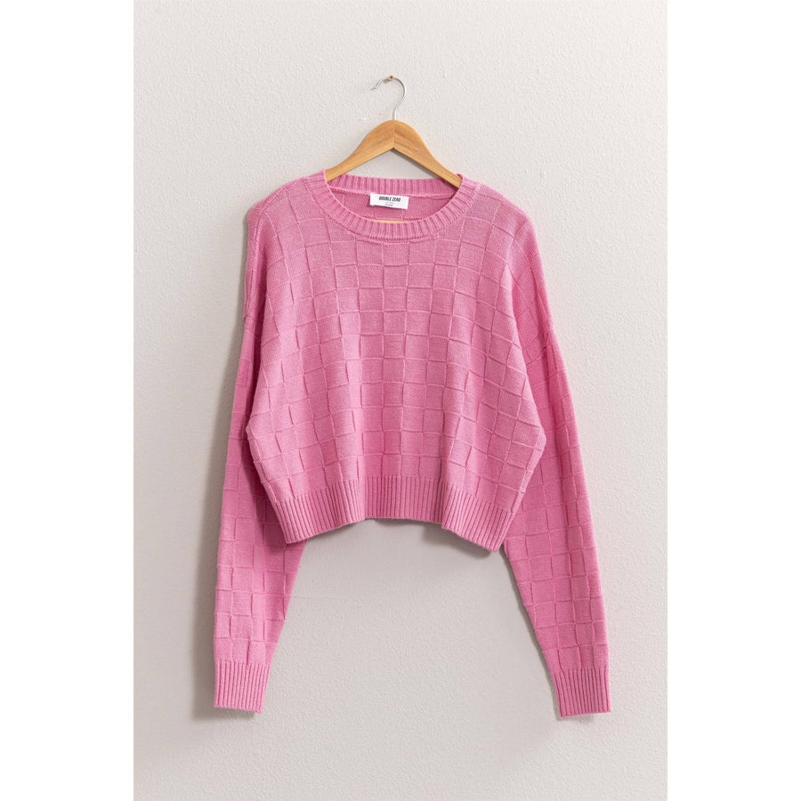 “Delaney” Pink Long Sleeve Square Texture Sweater